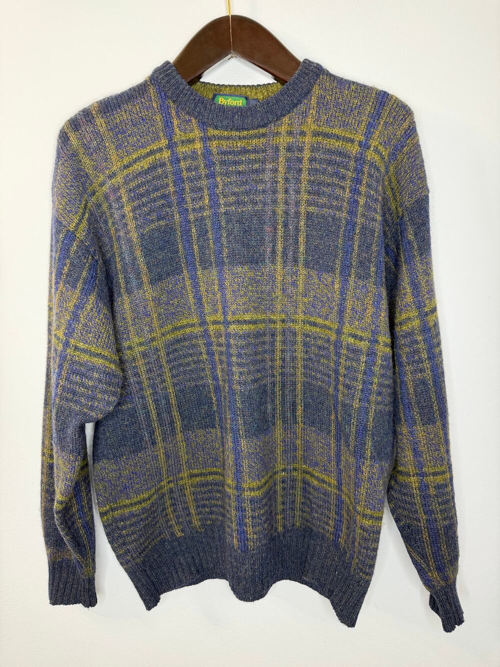 Byford Wool Plaid Knit Sweater Men's L Crew Neck Preppy